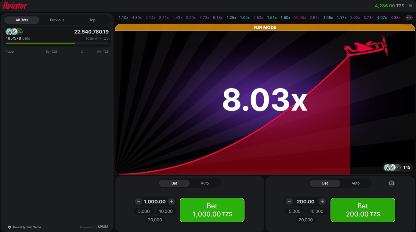 Interface game aviator
